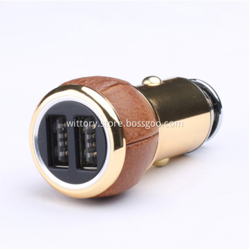 Handcraft leather smart car charger 5V2.4A